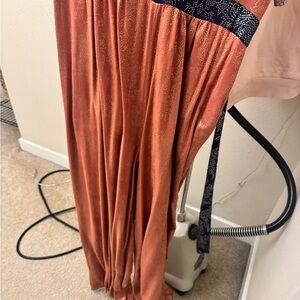 Anthropologie Navy and Gold Embroidered Dress